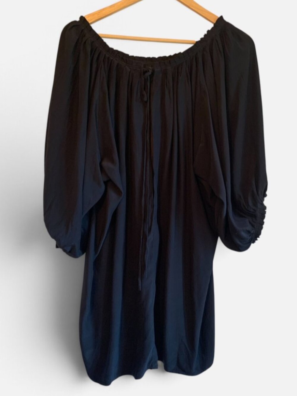 Black Silk Peasant Blouse, Size L